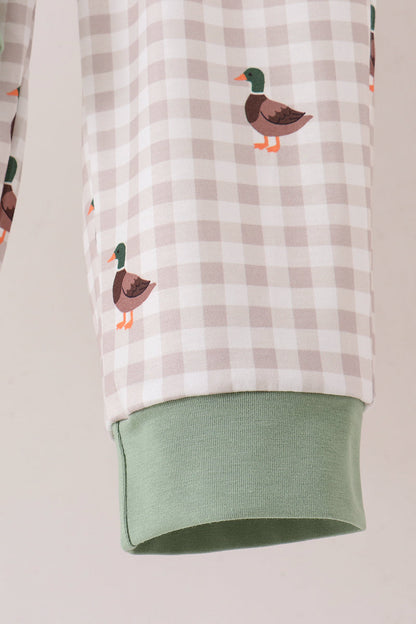 Green Duck uack guack Embroidery Gingham Pants set
