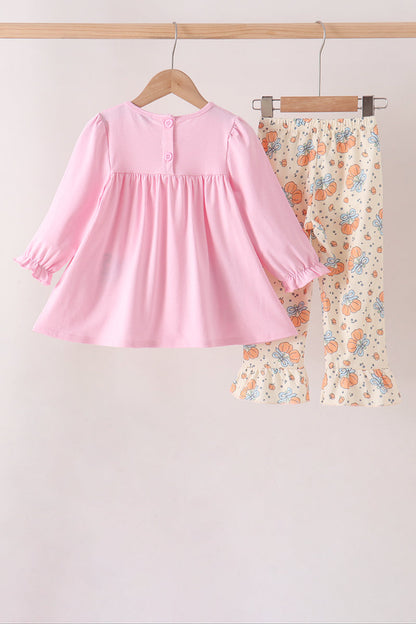 Pink bow pumpkin ruffle pants set