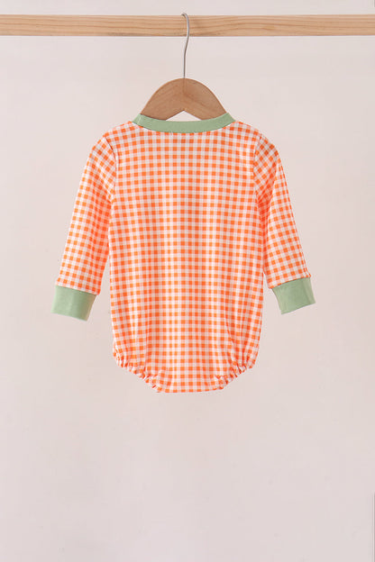 Orange pumpkin embroidery gingham bubble