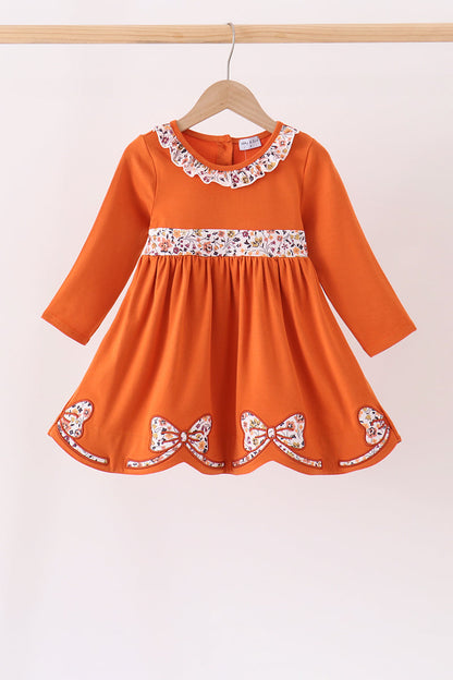 Orange Floral Bow Ruffle dress