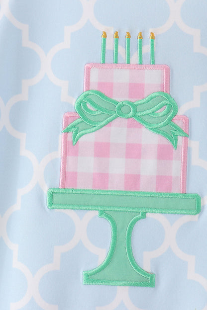 Blue birthday cake appilque ruffle romper