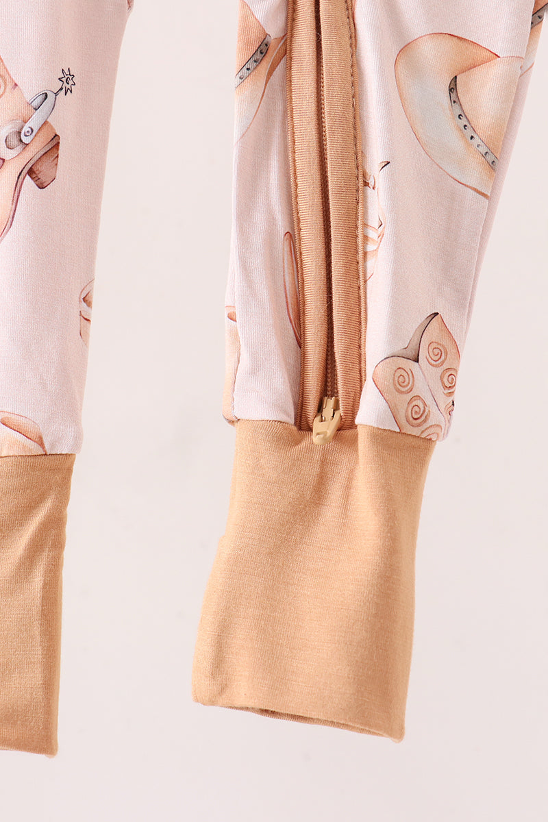 Khaki western boots bamboo zipper romper