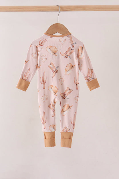 Khaki western boots bamboo zipper romper