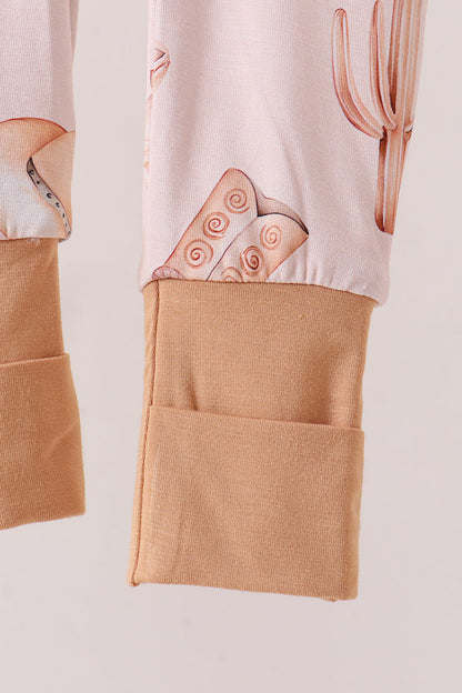 Khaki western boots bamboo zipper romper