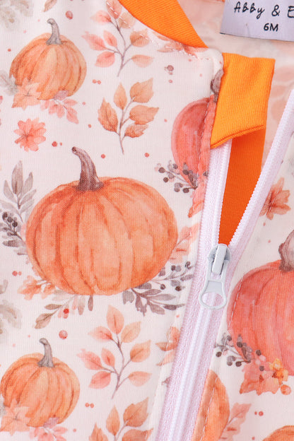 Orange Pumpkin Print Romper