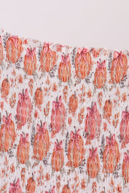 Orange Pumpkin Print Smocked Mom Dress