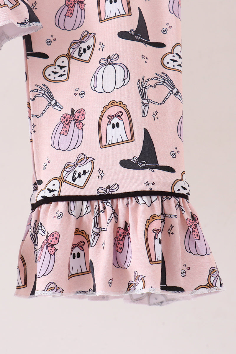 Pink Spooky print bamboo pajama set
