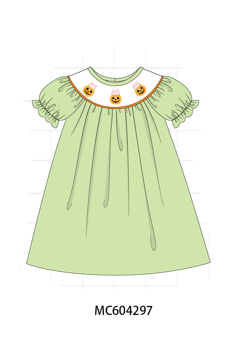 Green Jack-O-Lantern embroidery dress