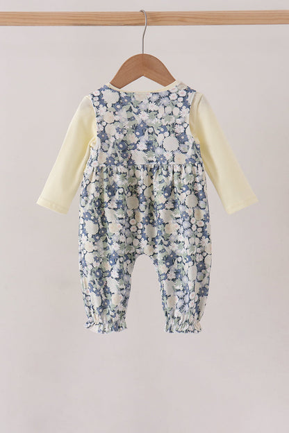 Vintage Floral Smocked Ruffle Romper Set