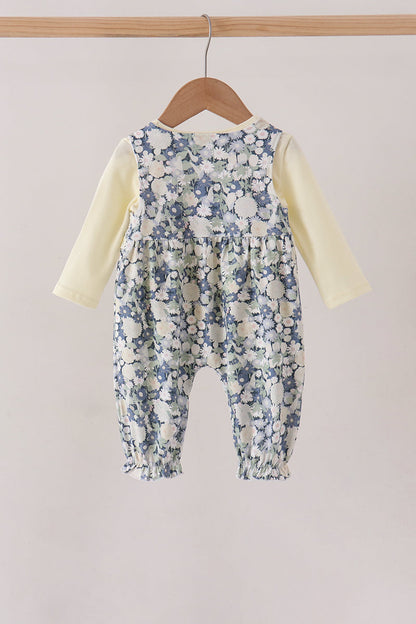 Vintage Floral Smocked Ruffle Romper Set