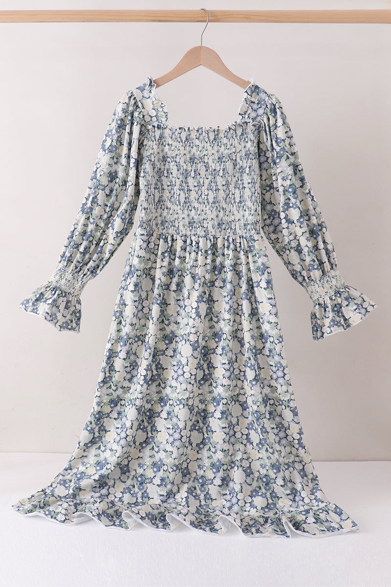 Vintage Floral Smocked Mom Dress