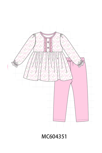 Pink floral ruffle pants set