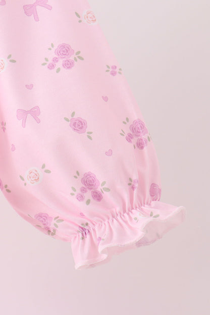 Pink Floral Bow Smocked Jumpsuit