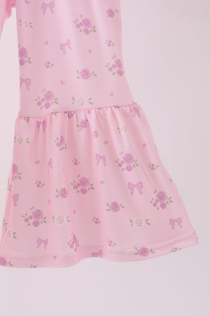 Pink Floral Bow Smocked Jumpsuit