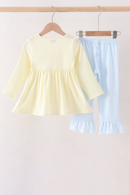 Beige goose embroidery ruffle pants set