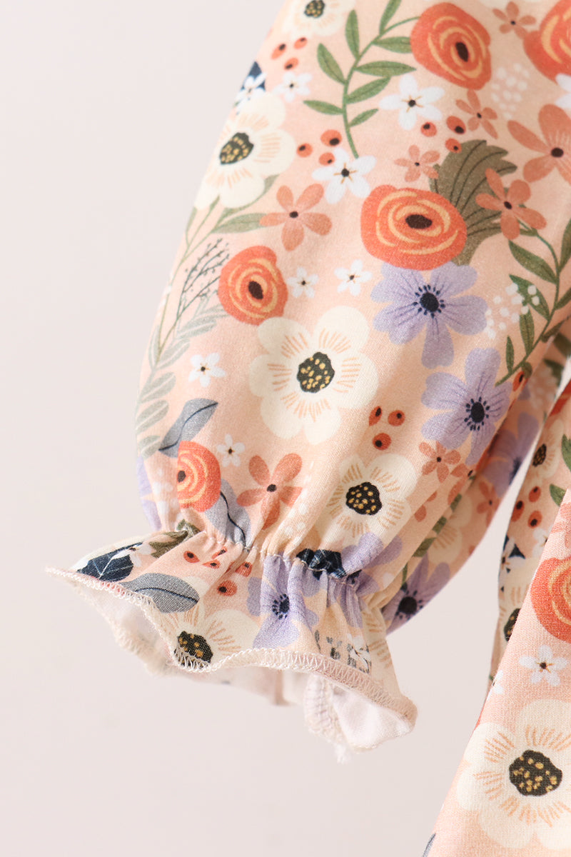Coral floral smocked bubble