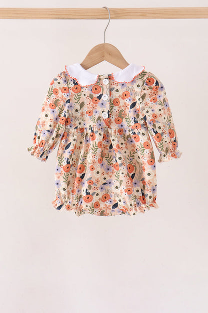 Coral floral smocked bubble