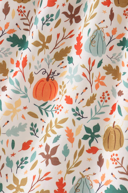 Sage pumpkin embroidery leaves dress