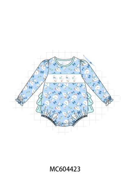 Blue goose bow embroidery ruffle bubble