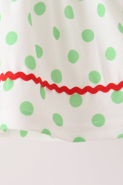 Green grinch embroidery dot bloomer set