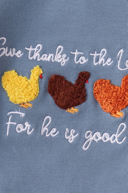 Teal turkey french knot ruffle bubble