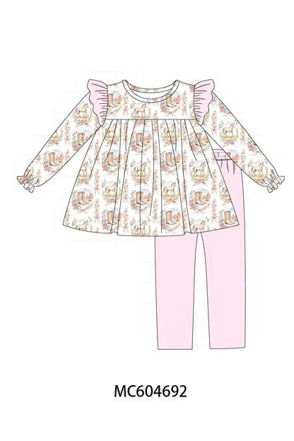 Pink horse ruffle pants set