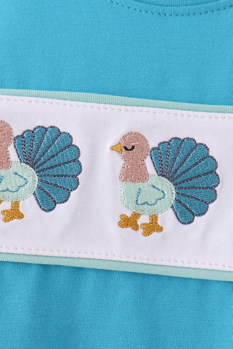 Blue turkey embroidery top