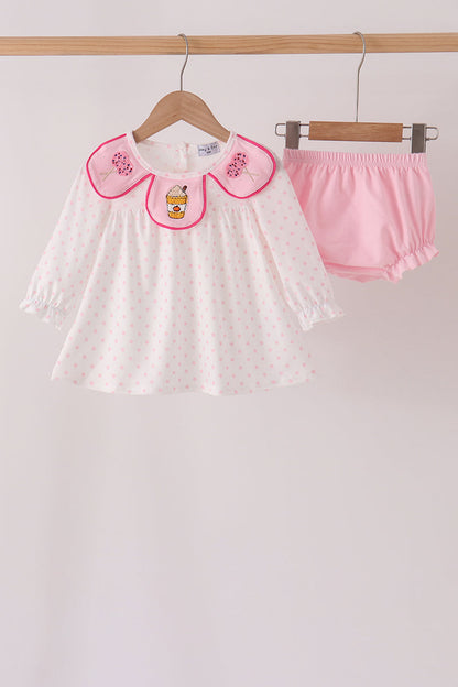 Pink french knot dot bloomer set