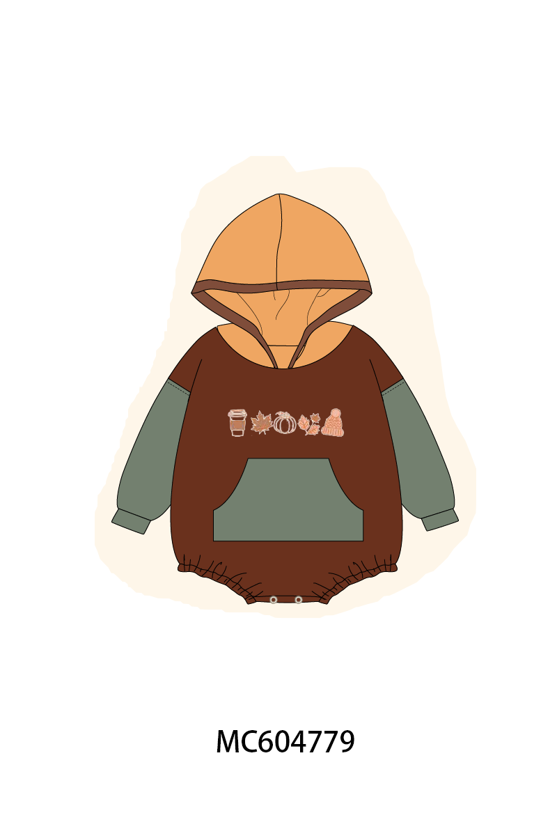 Brown Pumpkin Embroidery Hoodie Bubble