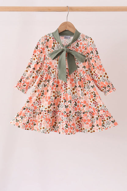 Green floral bow ruffle mom&me dress