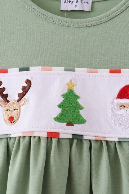 Green Reindeer Tree Embroidery Pants Set