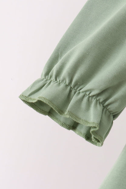 Green Reindeer Tree Embroidery Pants Set