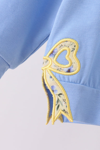 Yellow Floral Bow Applique Pants Set