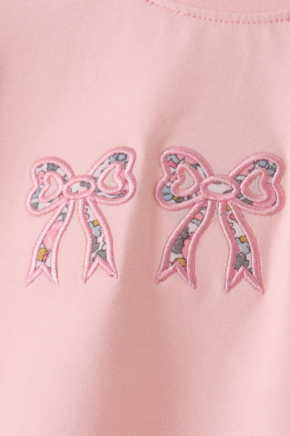 Pink Floral Bow Applique Top