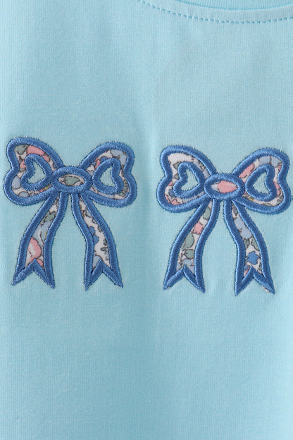 Blue Floral Bow Applique Top