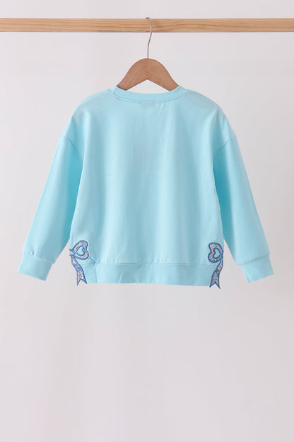 Blue Floral Bow Applique Top