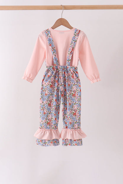 Pink Chicken Applique Jumpsuit Set