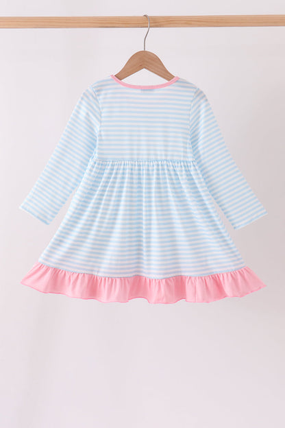 Blue Stripe Nutcracker Embroidery Ruffle Dress