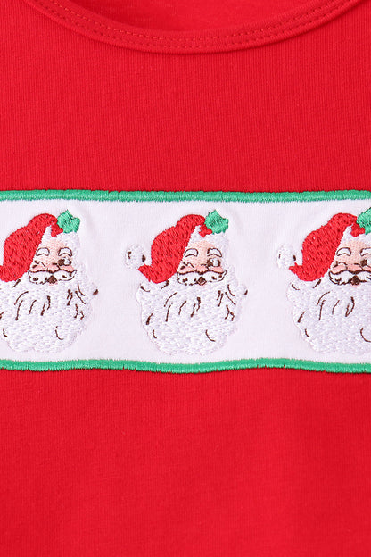 Red Santa Embroidery Ruffle Skorts Set