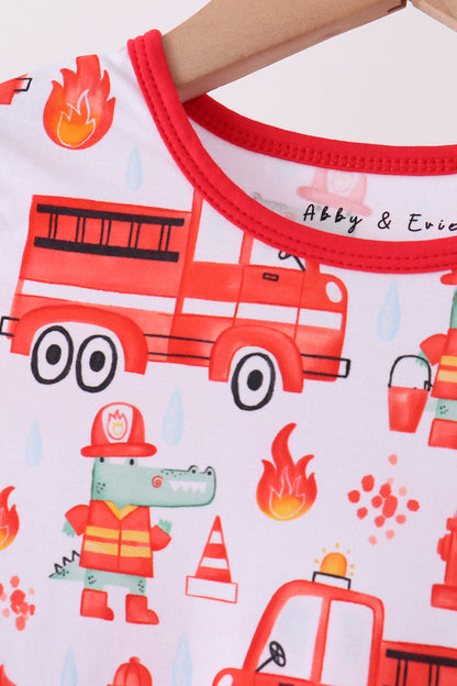 Red Fire Engine Bamboo Pajama Set