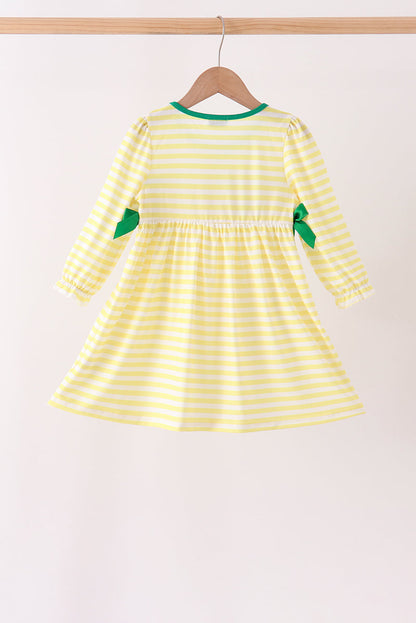 Green Farm Cow Embroidery Stripe  Dress