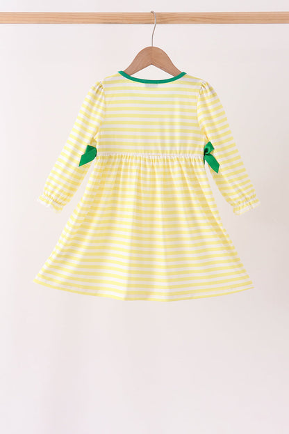 Green Farm Cow Embroidery Stripe  Dress