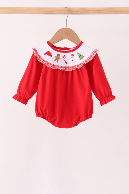 Red Holly Jolly Embroidery Ruffle Bubble