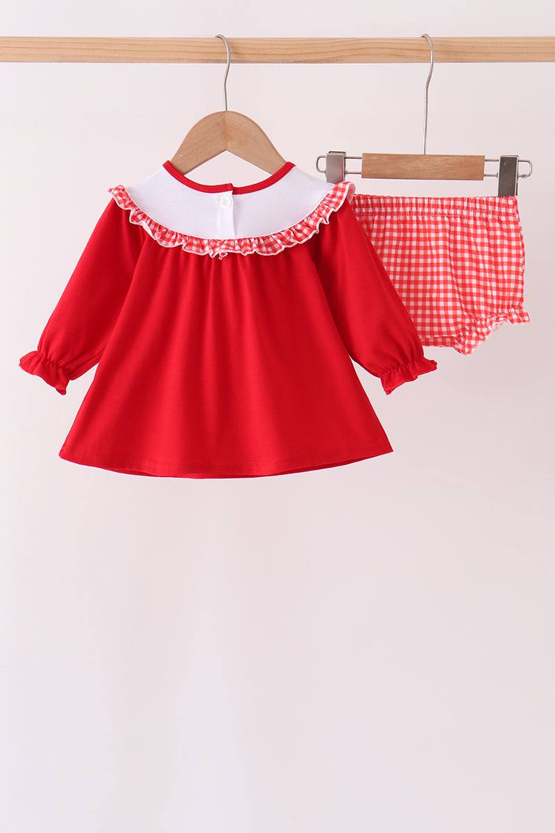 Red Holly Jolly Embroidery Ruffle Bloomer Set