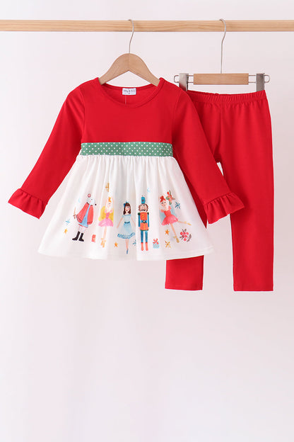 Red Nutcracker Ruffle Pants Set