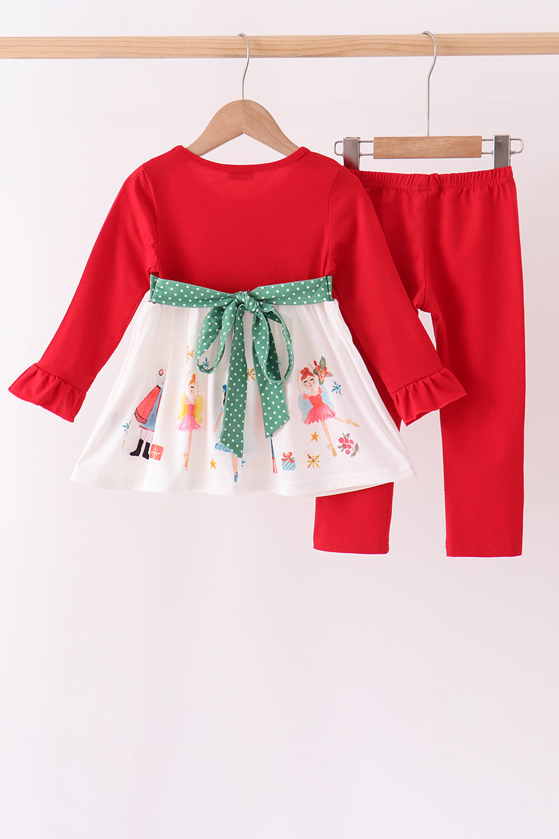 Red Nutcracker Ruffle Pants Set