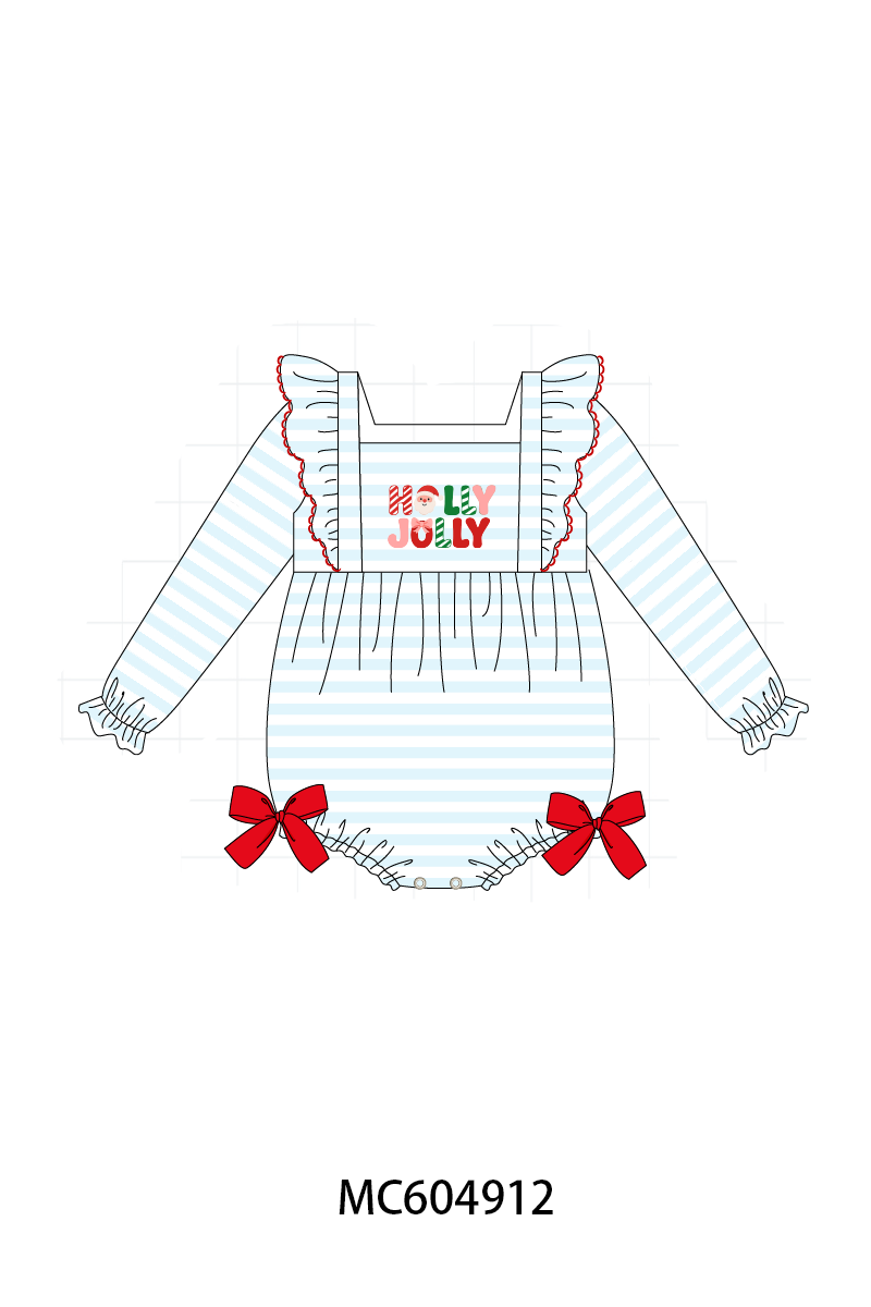 Blue Stripe Holly Jolly Ruffle Bubble