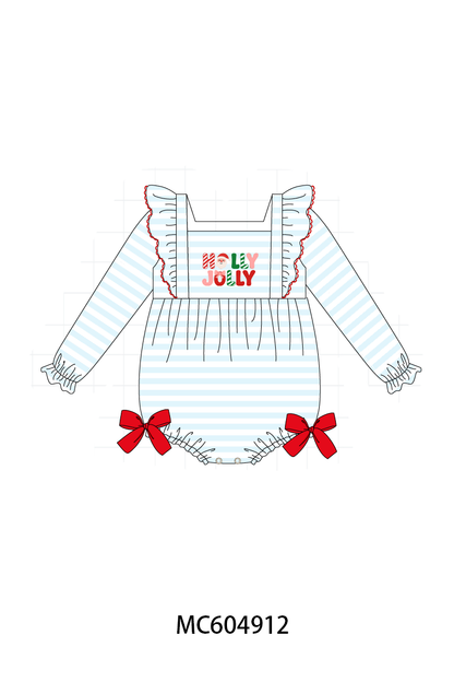 Blue Stripe Holly Jolly Ruffle Bubble