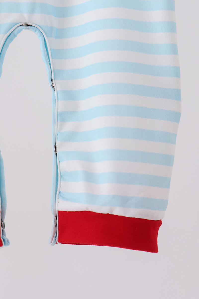 Blue Stripe Holly Jolly Romper