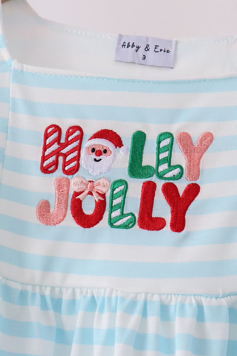 Blue Stripe Holly Jolly Ruffle Pants Set